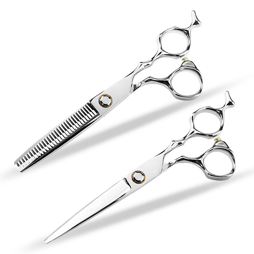 6 Inch Hairdresser Japan Stainless Barber Scissors - Silver Hair Cutting & Thinning Shears Set