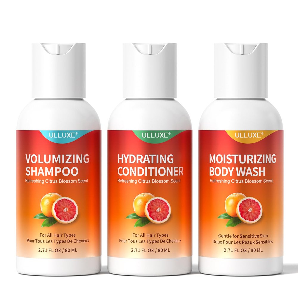 Travel Size Shampoo Conditioner Set and Body Wash, Travel Essentials Kit, Valentine's Day Gifts for Women, Body Care and Hair Care Routine Gift, Sulfate Free, TSA Friendly, 2.71 Oz Ea