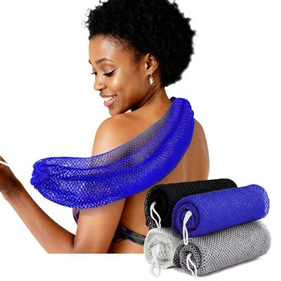 4PCS African Net Sponge Authentic - Exfoliating Body Scrubber Long Stretch Mesh Bath Sponge, Quick Dry African Exfoliating Net Sponge with Knots for Men Women Travel and Gym