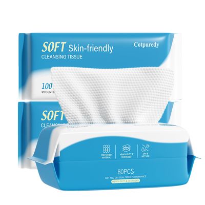 Cotpuredy Face Towels, Disposable Biodegradable Clean Facial Towelette for Sensitive Skin, Lint- free Face Cloths for Makeup Remover, Ultra Soft Dry Wipes, Skincare Women Cleansing 240 Count (3 Packs)