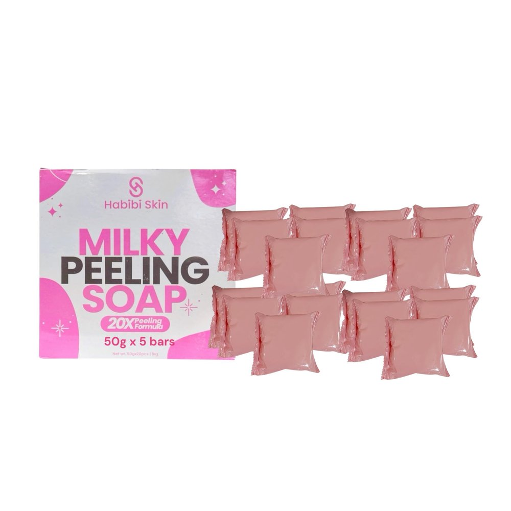 Habibi Skin Milky Peel Soap 20X Formula Exfoliating & Hydrating Face and Body Bar Reveals Smooth, Radiant, Milky-Soft Skin 50g x 20 Bars