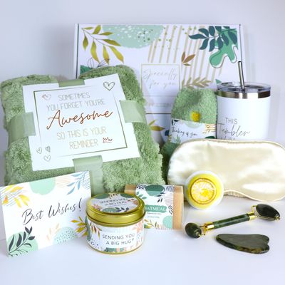 Gift Baskets for Women, 10 PCS Unique Birthday Gifts for Women, Self Care Gift Baskets, Thank You, Get Well, Sympathy Inspirational Friendship Gifts for Mom, Grandma, Sister,Friends, Green