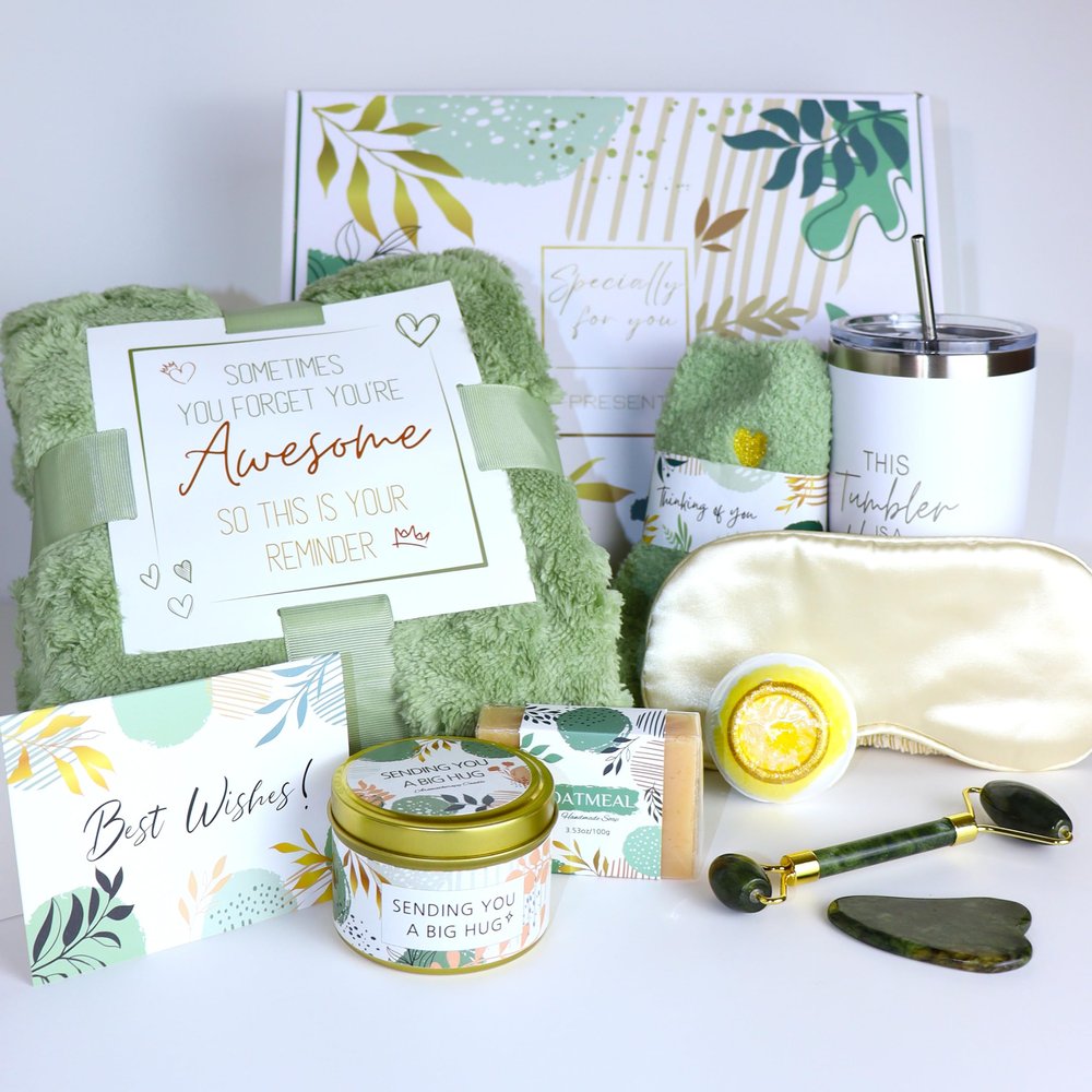 Gift Baskets for Women, 10 PCS Unique Birthday Gifts for Women, Self Care Gift Baskets, Thank You, Get Well, Sympathy Inspirational Friendship Gifts for Mom, Grandma, Sister,Friends, Green