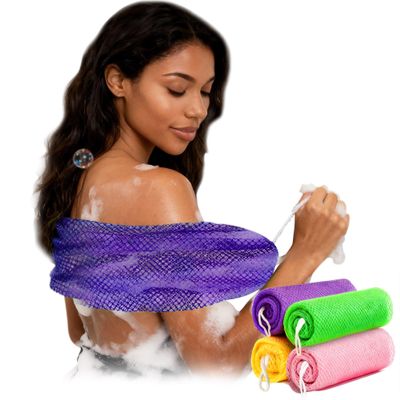4PCS Exfoliating Body Scrubber - African Net Sponge Authentic with Knots Natural Fiber Exfoliating Washcloth for Shower