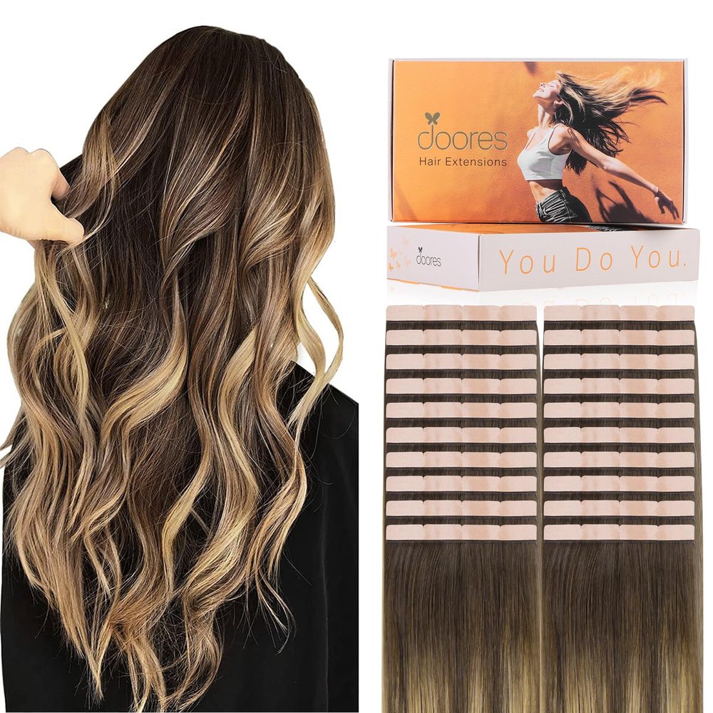 DOORES Tape in Weft Hair Extensions Human Hair 14" 100g Invisible PU Tape
