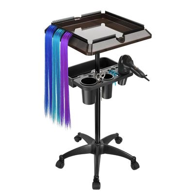 FUIBEJAE Rolling Salon Tray Cart with Extra Storage Space, Adjustable Height Removable Hair Extension Tool Tray for Hairdressers, Spa Service Tray for Tattoo & Dental Use