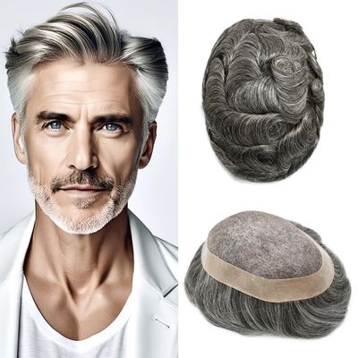 Right Hair Men Toupee Virgin Human Hair System For Mens Hairpiece Toupee For Men Fine Monofilament Hair Replacement Toupee 7X9#1B50#1B Off Black+50% Grey 120% Density