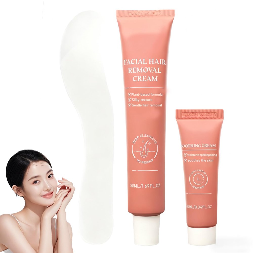 Facial Hair Removal Cream Kit for Women  Depilatory & Post Care Soothing CreamGentle Plant Formula for Sensitive SkinPainless & Flawless Face Hair Remover.