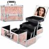 Faquenc Travel Makeup Case with LED Lighted Mirror - 11.6" Portable Makeup Organizer Box, Cosmetic Train Case with Detachable Brush Holder - Fluid Pink view 1