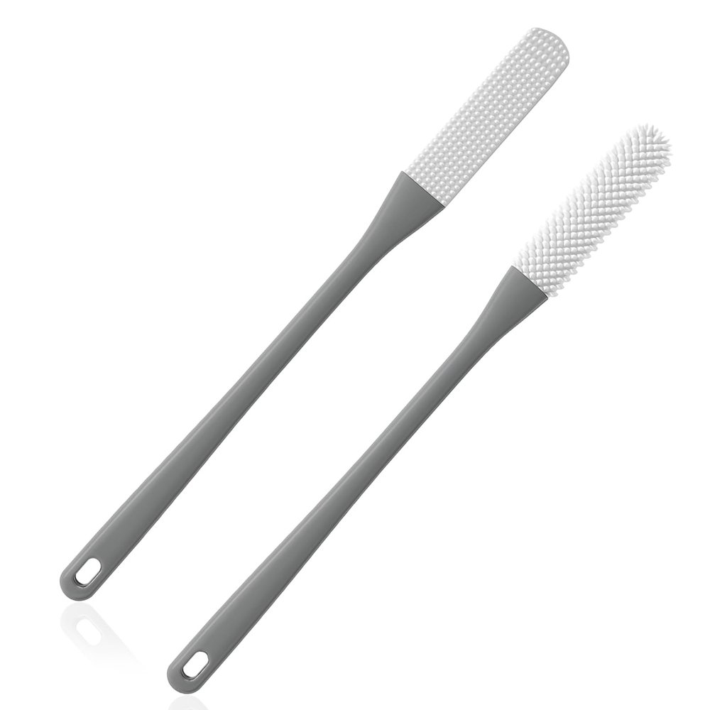 2-Pack Toe Cleaning Brush with Long Handle Foot Scrubber & Exfoliating Anti-Itch Brush for Seniors, Pregnant Women, Men & Women (Grey)