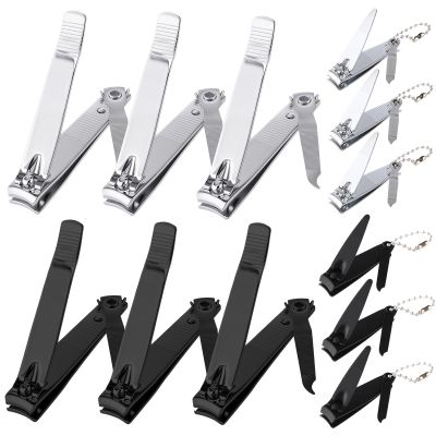 Bememo 12 Pieces Stainless Nail Clippers Set Fingernail and Toenail Clippers Nail Cutter Tool Set for Men and Women (Black and Silver)