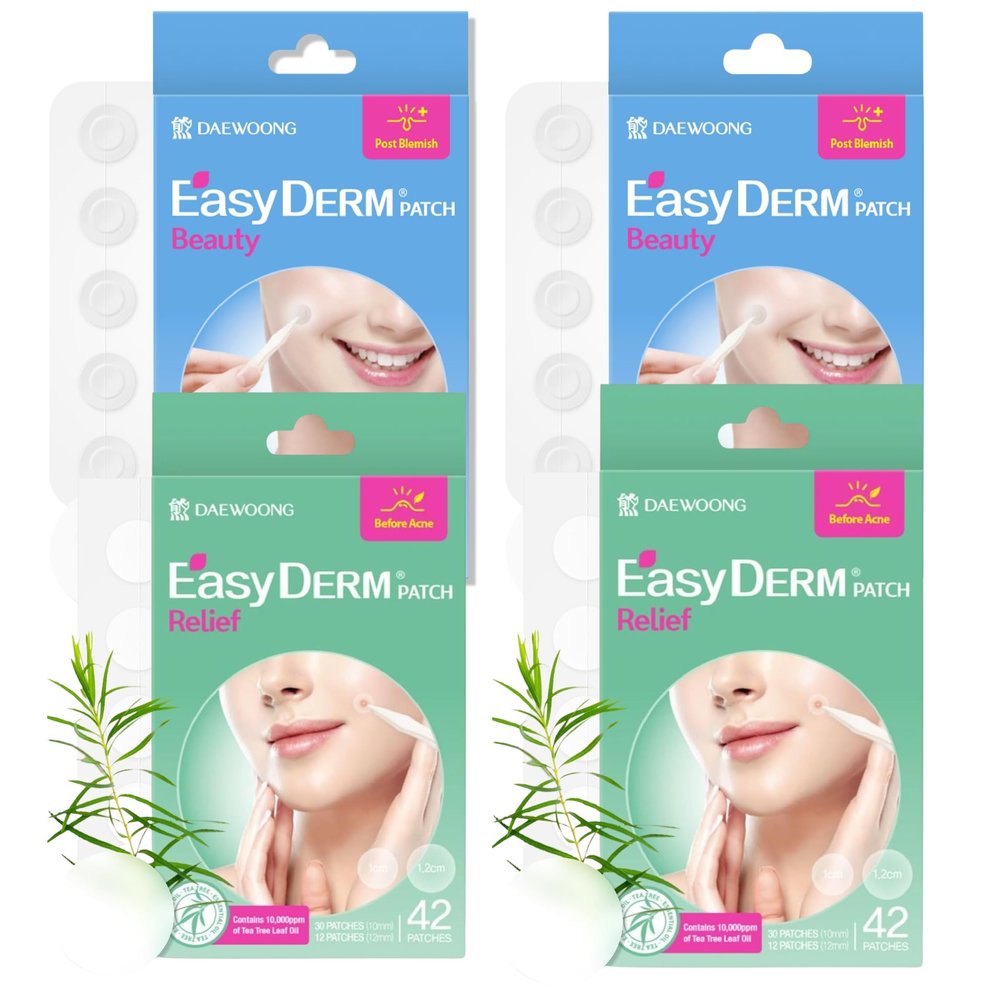 EasyDerm Pimple Patch Duo Bundle  168 Counts | Beauty Hydrocolloid Patch(2 Pack) + Relief Invisible Patch(2 Pack) Tea Tree Oil for Zit, Blemish, Breakout Care | Stocking Stuffer Holiday Gift