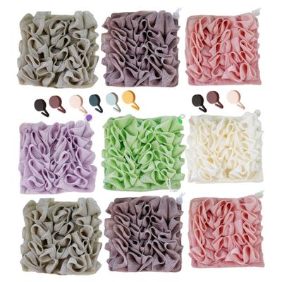 3 Pack Loofah Washcloth Set with Soap Pouch Exfoliating Bath Sponge with Drawstring for Deepth Cleansing and Smooth Skin (6 Colors)