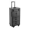 4-in-1 Rolling Makeup Case on Wheels with Drawer, Multi-functional Lockable Cosmetic Train Case Large Trolley Storage Case, Beauty Salon Cosmetic Luggage, Cosmetic Organizers for Hairstylist (Black) view 4