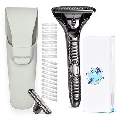 Magnetic Single Blade Razors for Men & Women,Reusable Safety Razor with 360 Rotating Track + 20 Single Edge Razor Blades + Waterproof Silicone Case - Black