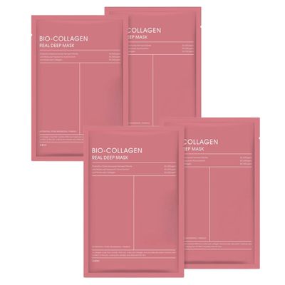 Bio-Collagen Real Deep Mask  Overnight Hydrogel Face Mask for Deep Hydration, Firming, Pore Minimizing, Korean Skincare, Skin Elasticity (4 Count, 1 Pack)