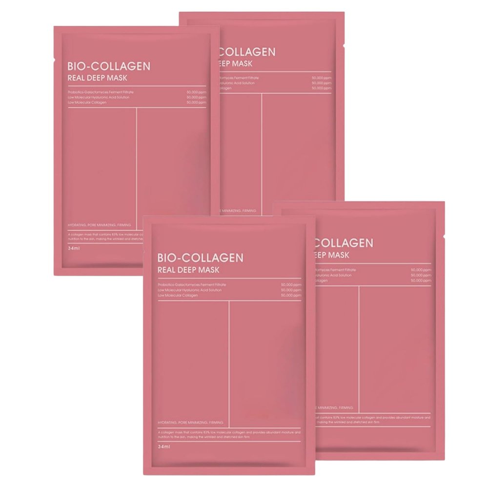 Bio-Collagen Real Deep Mask Overnight Hydrogel Face Mask for Deep Hydration, Firming, Pore Minimizing, Korean Skincare, Skin Elasticity (4 Count, 1 Pack)