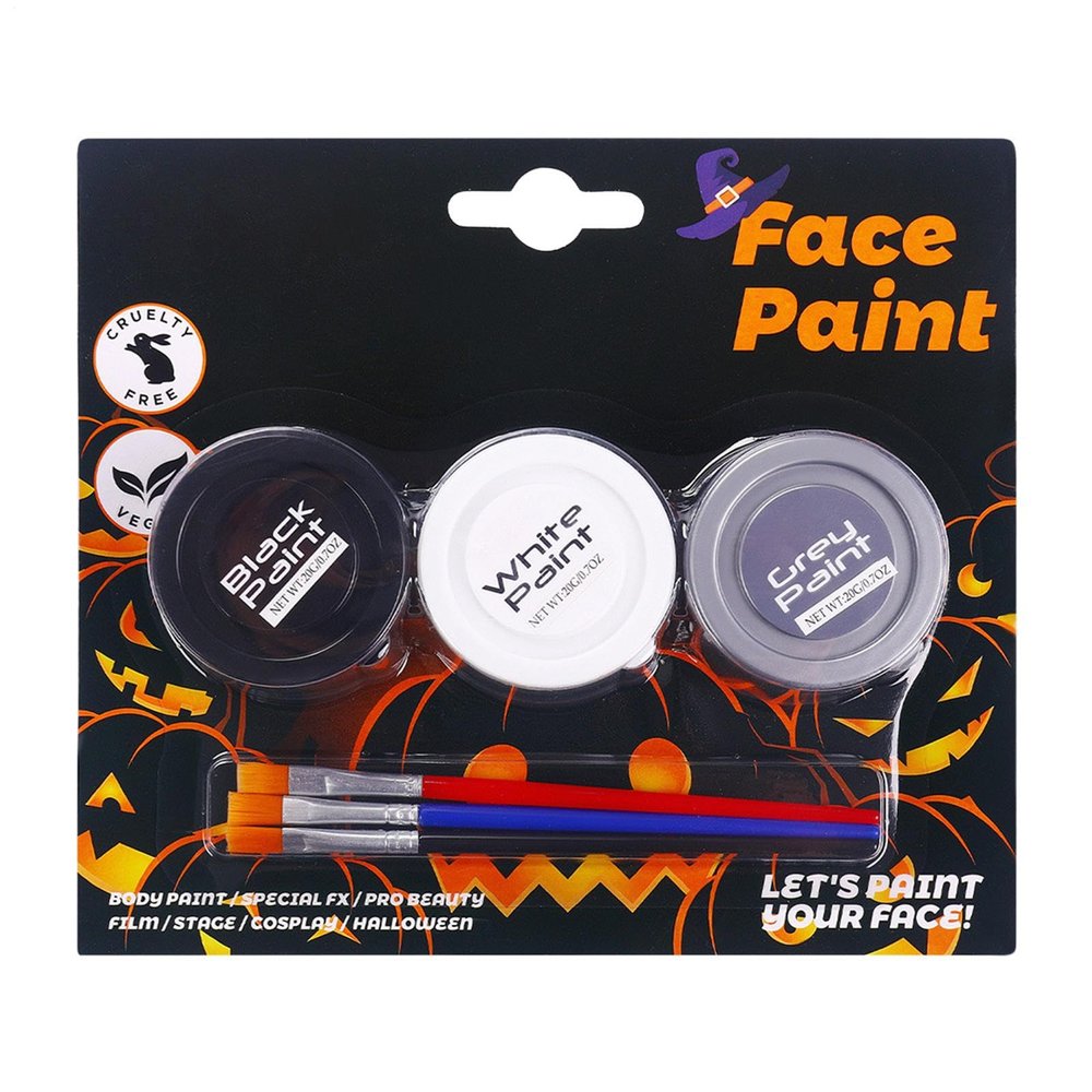 Halloween Face Makeup - Washable Skin Makeup, 3 Colors Water-Soluble Body and Face Paint, Safe Cosmetic Kit, Smooth Blendable Formula, Easy to Apply, Creative Costume Looks for Kids Adults