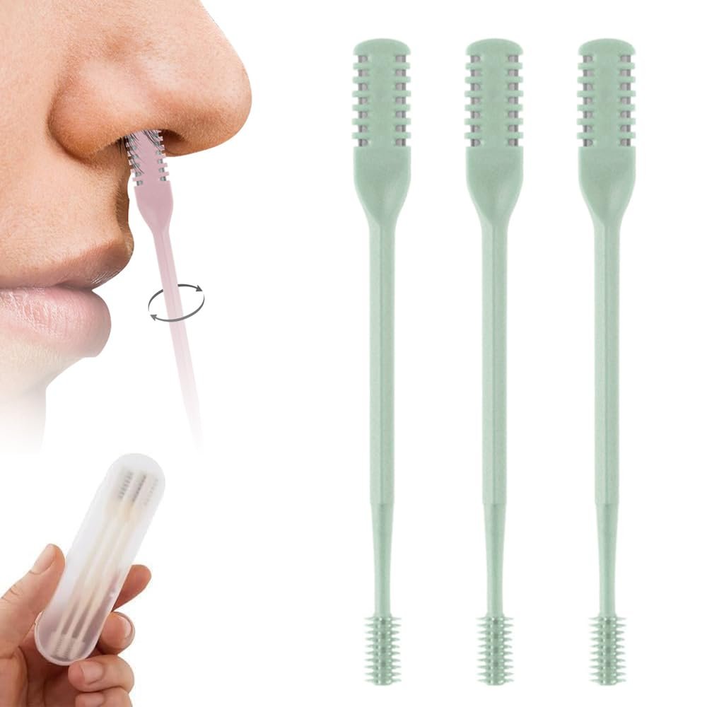LECDOA 2-in-1 Nasal Hair Cutter, 360 Rotating Double Sided Nose Hair Removal Tool, Nose Hair Clipper with Ear Picker for Women and Men (Green, 3 PCS)