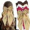 1PC Khaki Bow Large Satin Hair Bows With Long Tail Elegant Bow Hair Clips French Barrettes Hair Clips Accessories For Women Daily Wear Suitable For festival Gifts For Women Claw Clips School Stuff view 1
