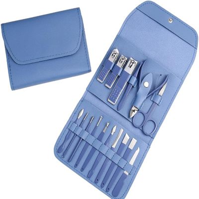 16-in-1 Professional Manicure & Pedicure Set for Men & Women  Stainless Steel Nail Care Kit with Toenail Clippers, Grooming Tools & Travel Case (Blue)