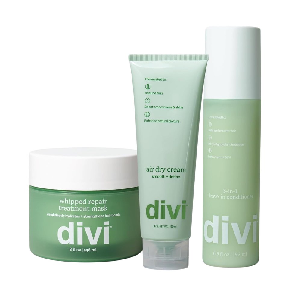 Divi Frizz Fighting Trio  Includes Whipped Mask, Air Dry Cream & Leave-In Conditioner  Deeply Hydrates, Smooths Frizz & Restores Shine for Soft, Healthy, Manageable Hair, 3 Piece Set