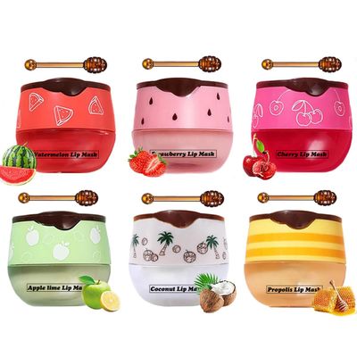 6 PCS Honey Lip Balm, Vitamin E Propolis & Strawberry & Watermelon & Apple Lime & Coconut & Cherry Lip Sleeping Mask Moisturizing Lip Balm with Stick, Hydrating Prevention Dry & Cracked Lip Care