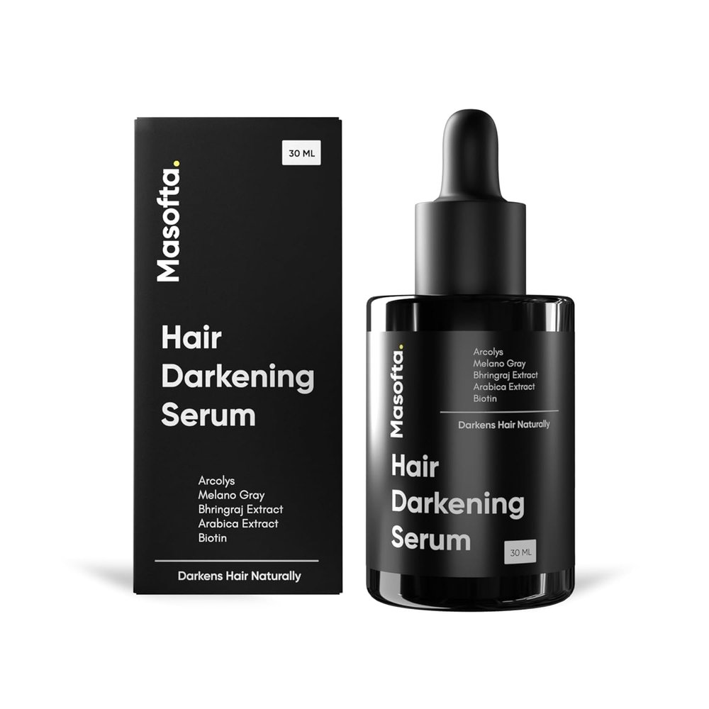 M.a.s.o.f.t.a Anti Grey Hair Darkening Serum | Reverses & Limits Hair & Beard Greying | Promotes Shinier Hair | With Arcolys, Melano Gray, Biotin & Bhringraj For Both Men & Women, 30ml.