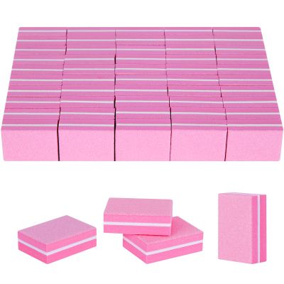 50PCS Mini Nail Buffer Block,Nail File,100/180 Grit Double Sided Sponge Files,Disposable Professional Manicure Prep Buffers for Acrylic & Natural Nails,Travel Size(Pink)