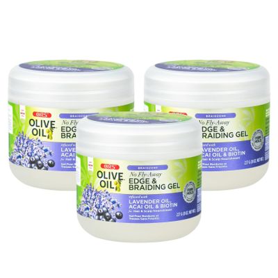 ORS Olive Oil Braidzone Edge & Braiding Gel with Lavender, Acai & Biotin for Hair & Scalp 8 oz (Pack of 3)