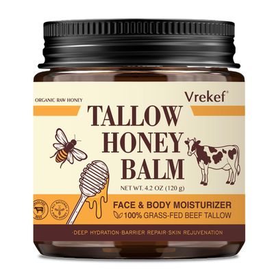 VREKEF Beef Tallow for Skin (4.2 oz) Tallow and Honey Balm for Face & Body  Grass-Fed Tallow with Beeswax, Sea Buckthorn Oil, Shea Butter, Vitamin E  Natural Moisturizer
