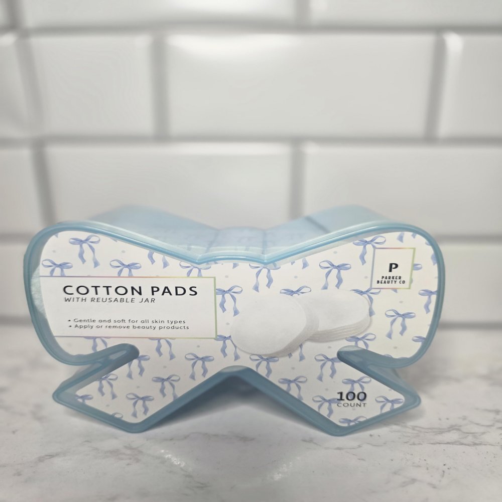 Blue Bow Container of Cotton Pads