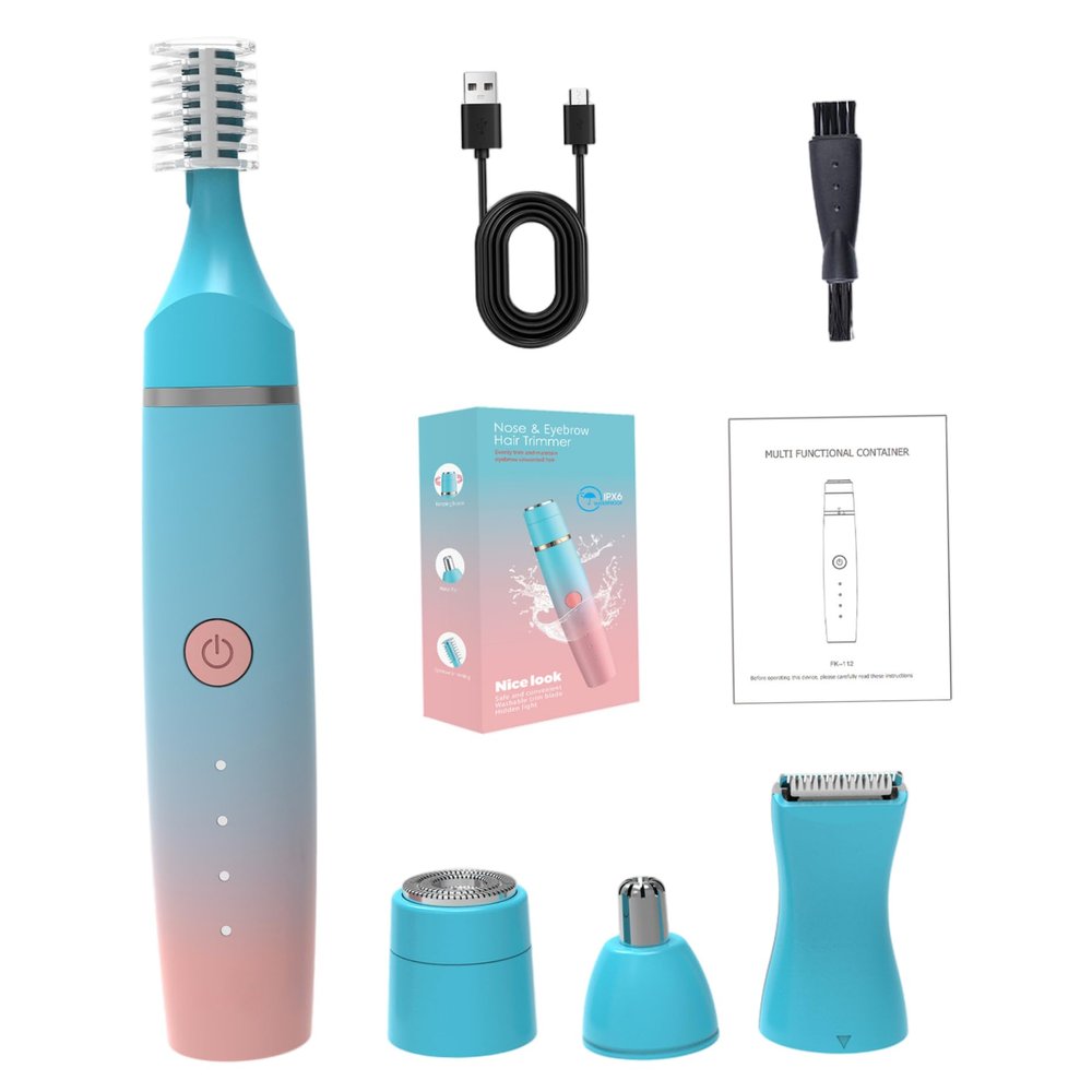 Epilator for Women 4 in 1 Waterproof Electric Hair Removal with 3 Heads Rechargeable Facial Hair Remover for Nose Eyebrow Face
