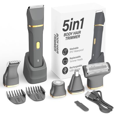 KINGTEE 5-in-1 Electric Bikini Trimmer for Women  IPX7 Waterproof Shaver, Cordless Body & Facial Razors for Women, Ceramic Blades, USB-C Rechargeable, Painless Hair Removal Kit (Light Black)