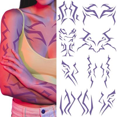 11 Sheet Movie Anime Purple Temporary Tattoos Stickers Demon Cosplay Whole Face Body Sticker Waterproof Tattoos Art Kpop Accessories Music Party Costume for Adults Kids