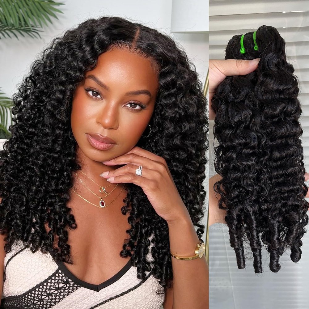 DSEKCAIN Burmese Curly Hair Bundles Human Hair Only One Single 16 Inch Bundle 100% Real Human Hair Unprocessed Raw Material Water Wave Bundles Natural Black Color For Quicky Weave