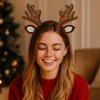 JazSwirl Reindeer Antlers Headband for Adults, 4.35.1 in Brown Plush Deer Antler Headband with Fuzzy Reindeer Ears, Antlers Hair Accessory for Christmas Party, Holiday Photo Props view 2