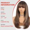 Allbell Highlight Dark Brown Wigs for Women Long Straight layered Wig With Bangs 22 inch Natural Looking Wig Synthetic Heat Resistant Fiber for Daily Party Use view 2