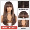 Allbell Highlight Dark Brown Wigs for Women Long Straight layered Wig With Bangs 22 inch Natural Looking Wig Synthetic Heat Resistant Fiber for Daily Party Use view 3