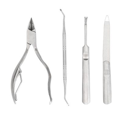 4PCS Nail Care Kit, Cuticle Nipper Set with Nail Lifter Dead Skin Fork Nail File Professional Stainless Steel Manicure Tools for Home