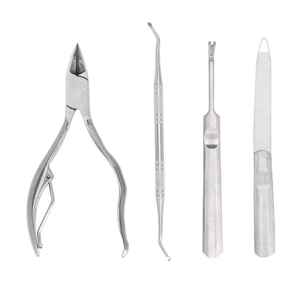 4PCS Nail Care Kit, Cuticle Nipper Set with Nail Lifter Dead Skin Fork Nail File Professional Stainless Steel Manicure Tools for Home