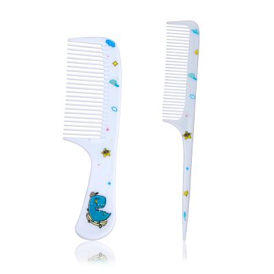 2pcs Baby Hair Comb Set, Blue Dinosaur Mini Fine Tooth & Rat Tail Comb