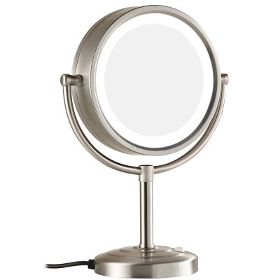 EMMUZMJVJ Makeup Mirror with Light and Magnification, 8 Inch Brass Double Sided Countertop Vanity Mirrors, 360 Rotation LED Lighted Cosmetic,Black,7X(Nickel,5X)