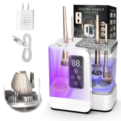 5-in-1 Electric Makeup Brush Cleaner & Dryer Machine- Portable Automatic USB Cosmetic Brushes Cleaner Tool with Deep-Clean Silicone Brush for All Size Brushes (Contour, Eyeshadow, Blush)