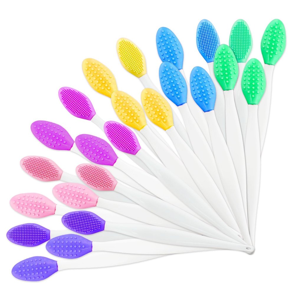 24 Pcs Silicone Lip Scrub Brush Exfoliator Tool, Double Sided Lip Scrubber for Men Women(Mixed Colors)
