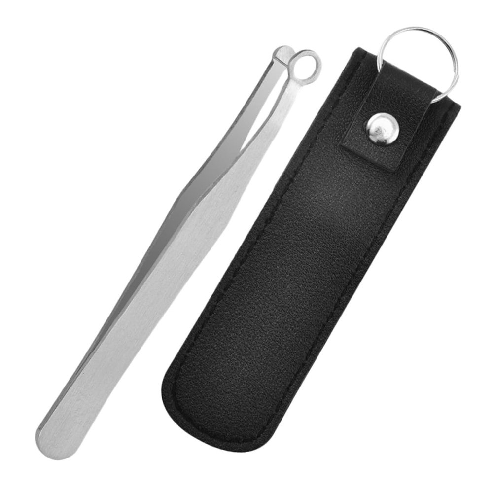 Alipis Stainless Steel Nose Hair Clip with Round Head Design Multipurpose Male Nasal Hair Grooming Tool for Eyebrows Face Body Lightweight Portable Trimmer with Black Leather Case for