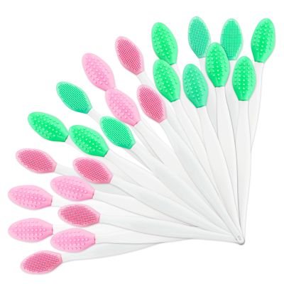 24 Pcs Silicone Lip Scrub Brush Exfoliator Tool, Double Sided Lip Scrubber for Men Women Gentle Exfoliating and Soft Cleaning, Lightening for Dark Lips (Pink, Green)