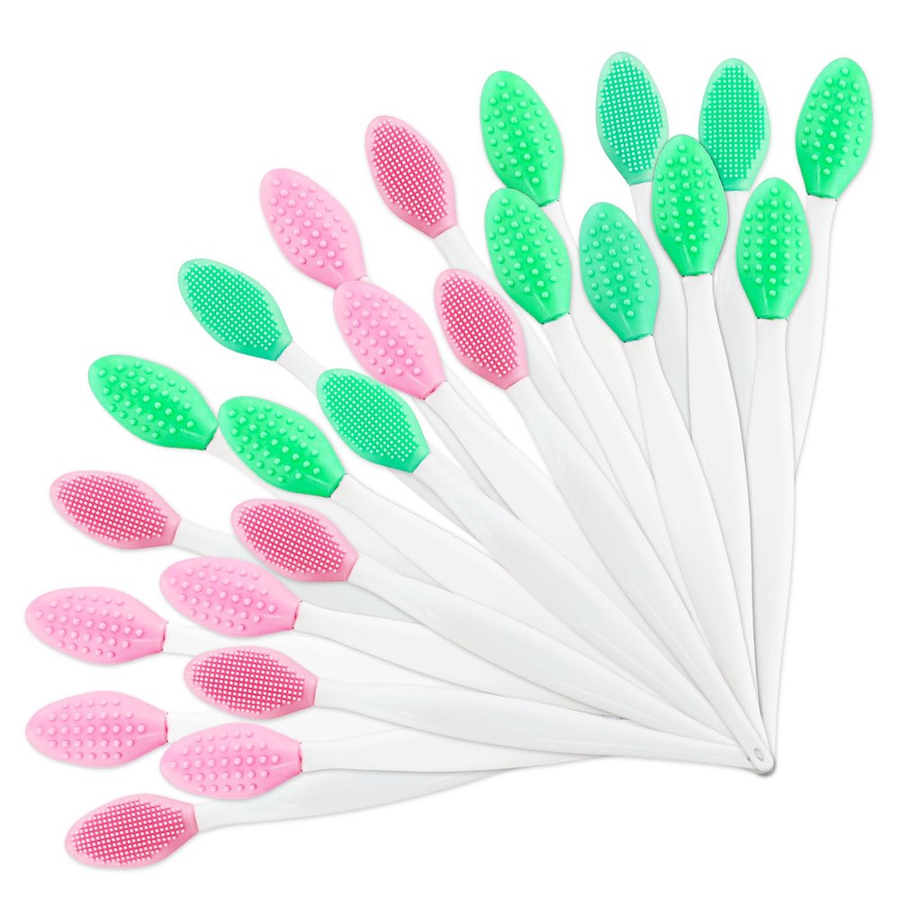 24 Pcs Silicone Lip Scrub Brush Exfoliator Tool, Double Sided Lip Scrubber for Men Women Gentle Exfoliating and Soft Cleaning, Lightening for Dark Lips (Pink, Green)