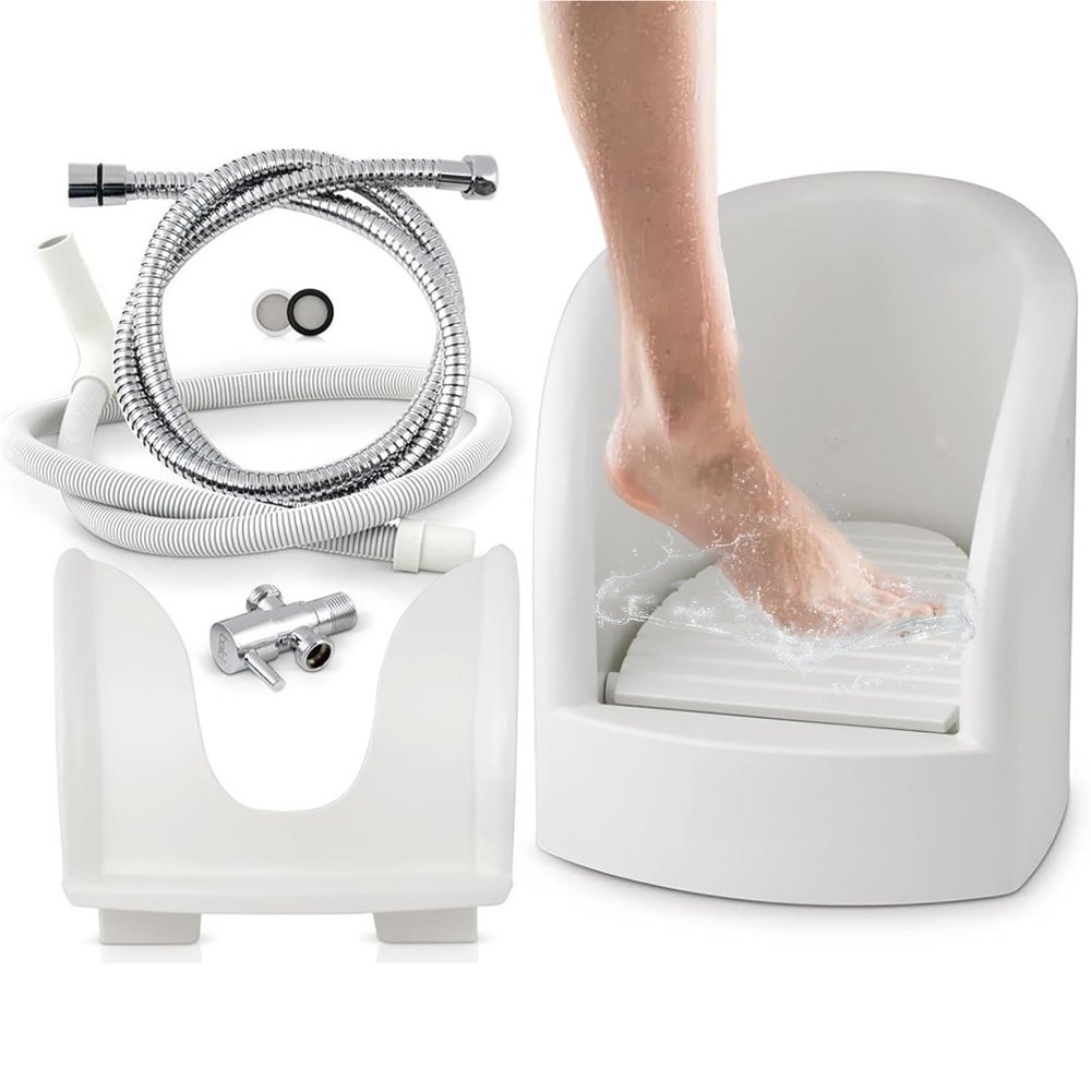 Pedicure Bath, Muslim Footbath Basin, Automatic Foot Flush with Press Spray Function, Inlet/Outlet Pipes, Muslim Foot Washer Foot Spa, Water-Saving Foot Washing Bucket
