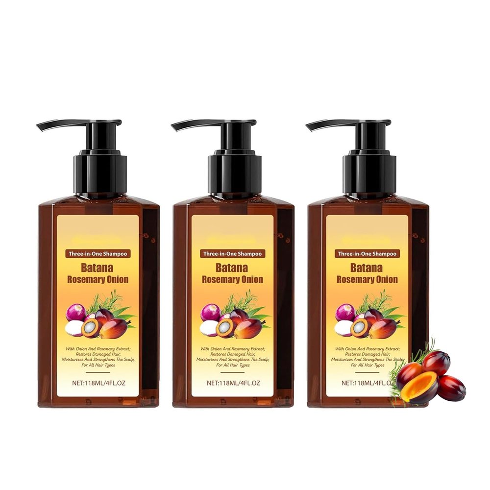 3-in-1 Nourishing Conditioning Shampoo, Hair Growth Shampoo -Batana Oil & Rosemary & Onion, Reduce Hair Loss, Strengthens Roots & Adds Shine, Thicker and Stronger Hairs (3pcs)